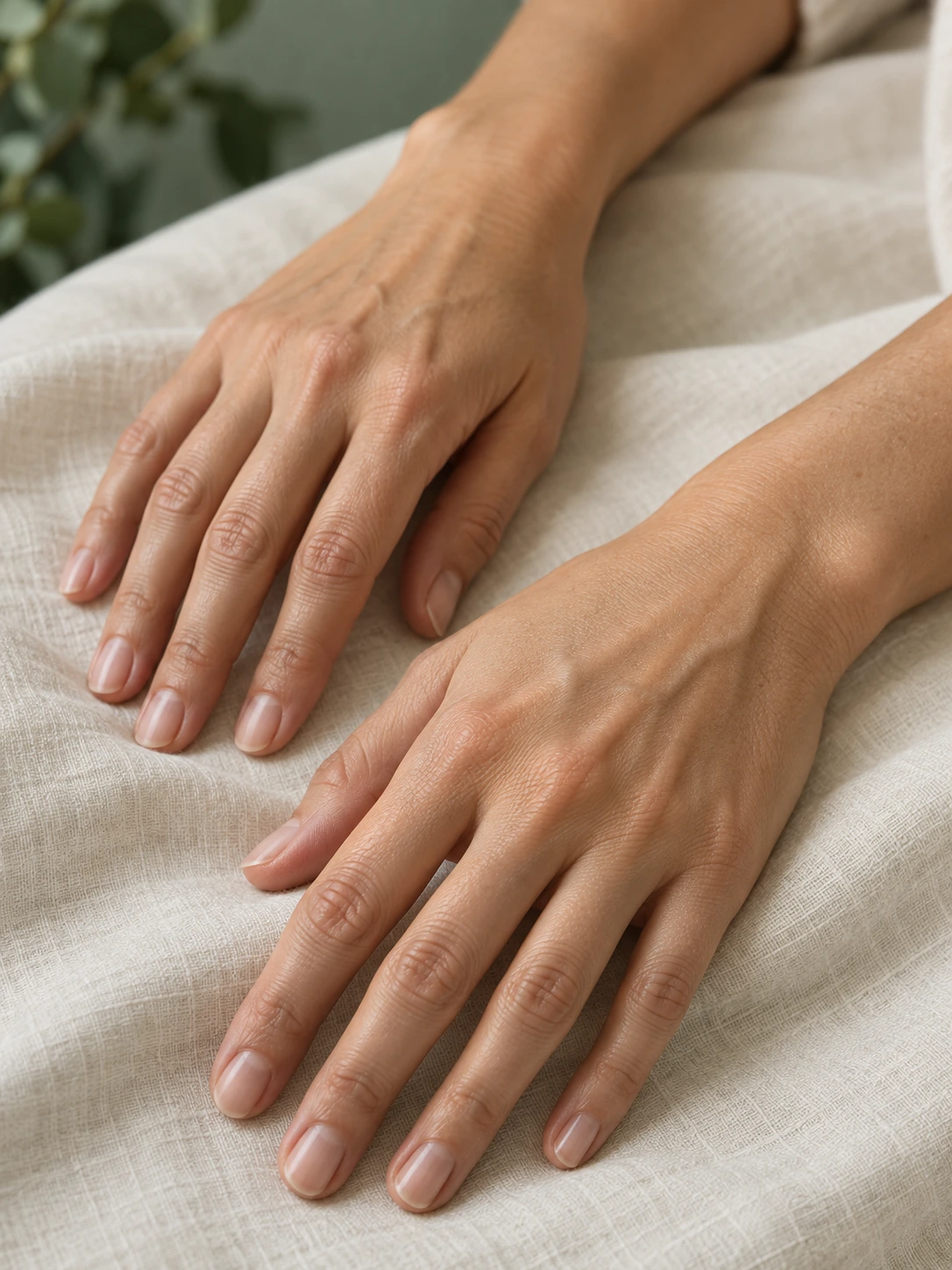 Enxerto de gordura nas mãos — imagem ilustrativa de mãos com textura natural e veias e tendões discretos.