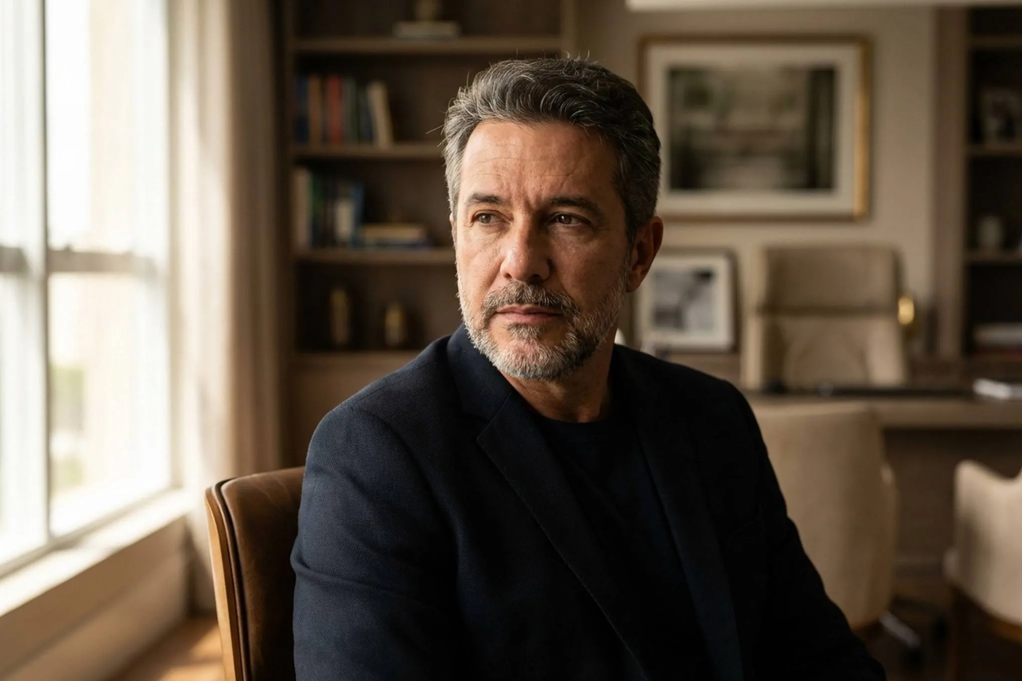Lifting facial masculino — retrato ilustrativo de homem para discutir o rejuvenescimento da face.