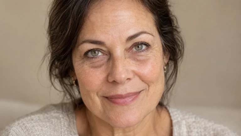 Olheiras e bolsas — retrato ilustrativo com sulcos e discreta coloração sob os olhos; gerada por IA