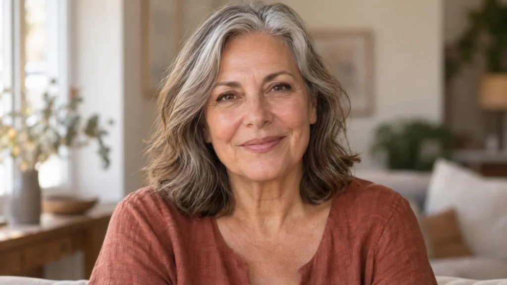 Lifting facial natural: como conversar sobre identidade e expectativas Lifting facial natural — retrato de mulher madura com expressão acolhedora, cena ilustrativa
