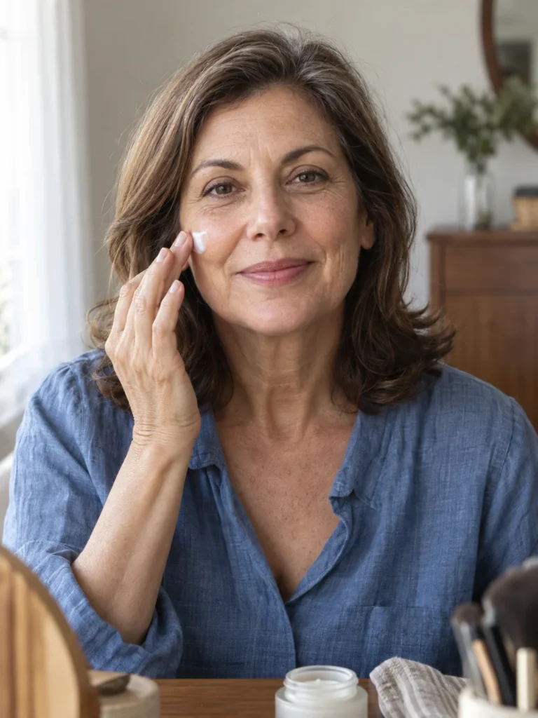 Cena ilustrativa gerada por IA para artigo sobre skincare e flacidez facial
